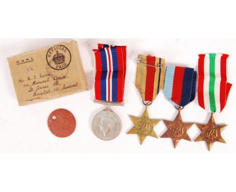 A WWII Second World War local interest medal group awarded to a Mr Exon of St Annes, Bristol. Comprising War Medal, Africa St