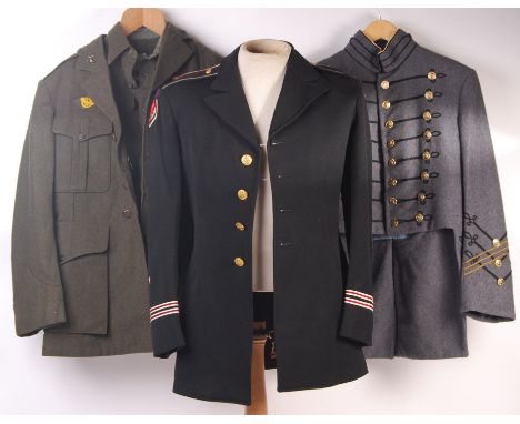 A collection of three 20th century conflict military uniforms comprising a Army ROTC uniform in black, West Point uniform in 