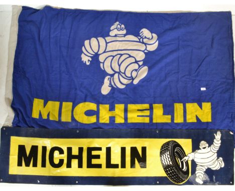 Two original vintage 1950's / 1960's Michelin Tires automobile advertising point of sale showroom garage car tire flags compr