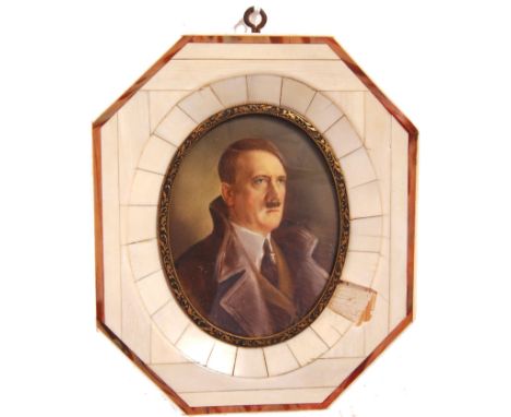 A rare WWII Second World War (likely pre-war) hand painted miniature painting of German Nazi Party Third Reich leader Adolf H