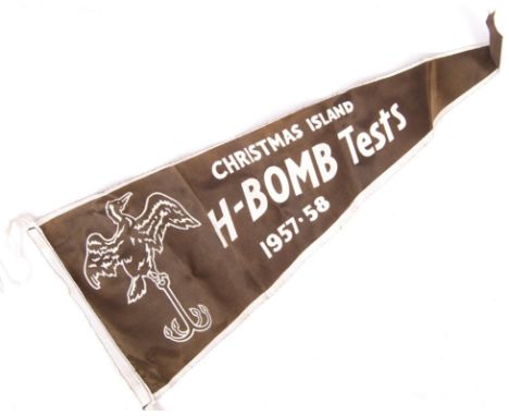 A scarce original 1950's British Army related Christmas Island ' H-Bomb Tests 1957-58 ' pendant / flag. Triangular in shape, 