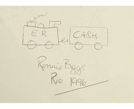 The Great Train Robbery - Ronald ' Ronnie ' Biggs (1929-2013) - original hand drawn sketch and autograph. The sketch, drawn o