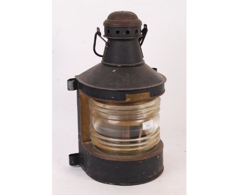 An original early 20th century B Pedersen Lantern Fabrikk Oslo-Norway Type 500 5505 ships lantern lamp light of D shape. Copp