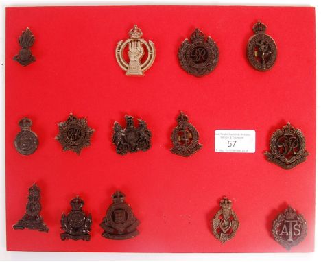 A good collection of x14 original WWII Second World War era economy / plastic cap badges. All with original lugs to rear, and