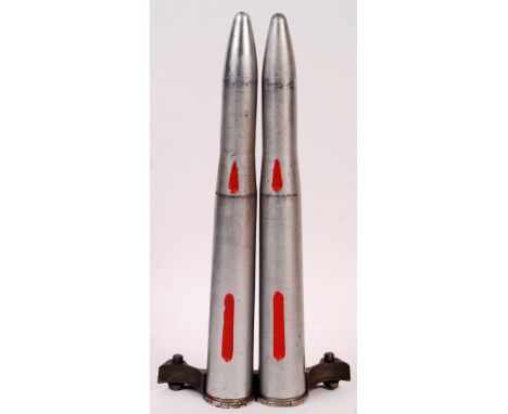 A pair of original post WWII Second World War British Navy Naval 40mm Drill rounds " Bofors " arti-aircraft gunship weapon ar