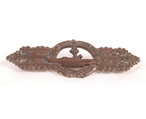 A WWII Second World War German Nazi Third Reich Kriegsmarine U-Boat Combat clasp bronze grade award by N W Peekhaus, Berlin. 