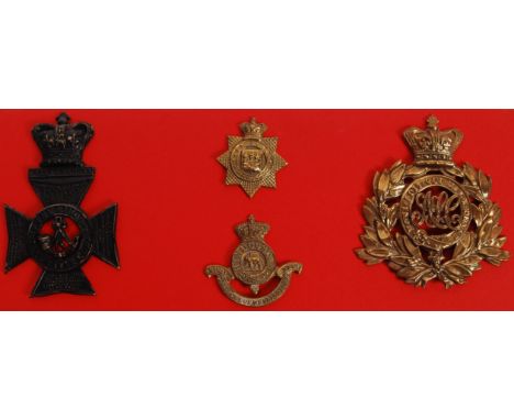 A good collection of x4 antique / vintage military uniform cap badges, comprising: a Victorian pattern ' The King's Royal Rif
