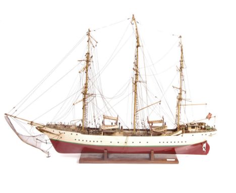 A vintage 1930's scratch built scale model of the Danish sailing ship boat " The Danmark " which was a training sailing boat 