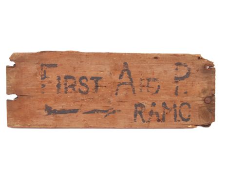 A rare and unique piece of D-Day memorabilia - an original RAMC Royal Army Medical Corps ' First Aid Post board / sign. Made 