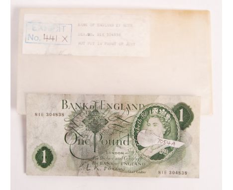 The Great Train Robbery - an original £1 One Pound bank note from the robbery, used in the trial to convict the famous Great 