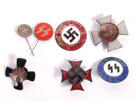 A collection of replica / fantasy WWII Second World War Germany Third Reich Nazi Party enamel badges x7. Comprising Iron Cros