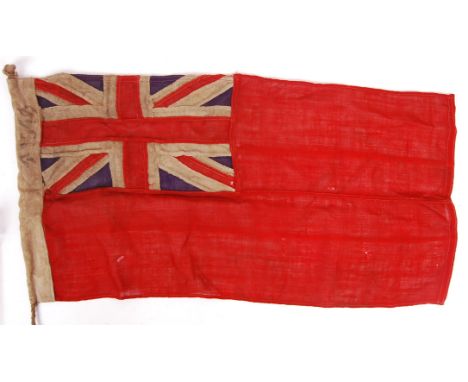 An original WWII Second World War Royal Navy ' Red Ensign ' flag. Dated 1940 and stamped with broad arrow. Likely from a moto