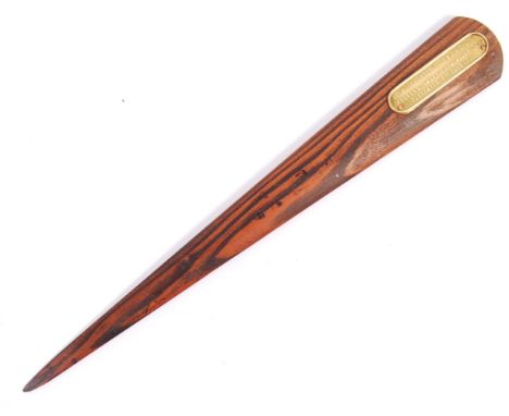 A vintage letter opener, made from the Bowsprit of HMS Victory. Small copper plaque affixed which reads 'From the bowsprit of