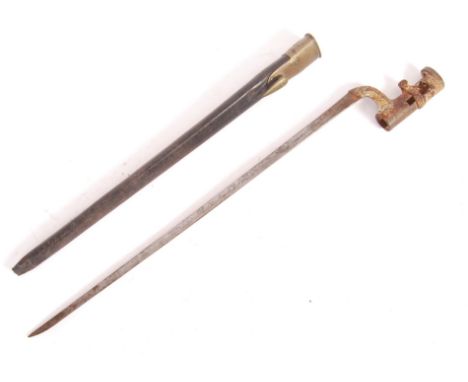 A Boer War Martini-Henry 1876 pattern socket rifle bayonet having a socket with locking ring, zigzag slot and a triangular fu