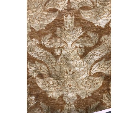 Three pairs of curtains, to include a pair of orange and yellow curtains, 230cm UW, 160cm drop; a pair of cream, 210cm UW, 18