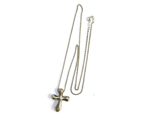 An Elsa Peretti for Tiffany &amp; Co. silver cross pendant on chain, the cross 3cmL, the chain with hallmarked tabs, 18.4g