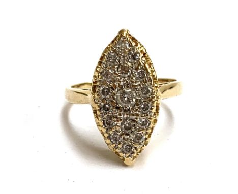 An 18ct gold and diamond navette form cluster ring, gross weight, size M 1/2, 6.4g
