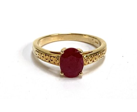 A 9ct gold and ruby solitaire ring, size N 1/2, 2.8g