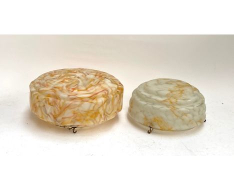 Two vintage milk glass shades, 36cmD and 29cmD