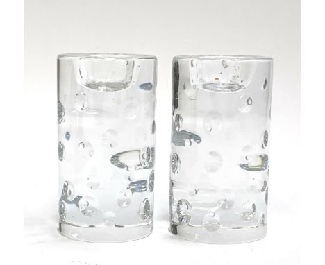 A pair of Durand crystal candlestick holders, marked to base, 8cmH