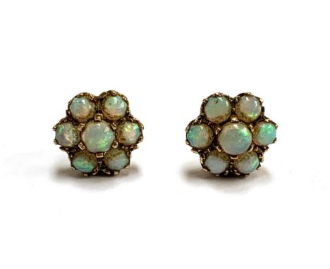 A pair of 9ct gold opal cluster earrings, gross weight 2.8g