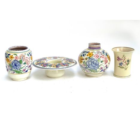 Four pieces of Poole pottery c.1930s, floral decoration, the tallest vase 17cmH