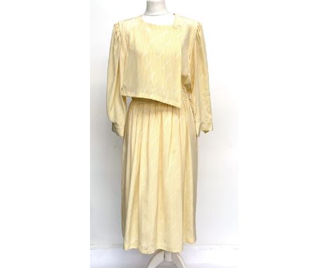 A vintage Louis Feraud yellow and white striped silk dress, with button-wrap front panel, viscose lining, approx. size 12