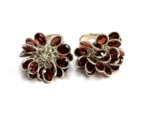 Two 925 silver and garnet tassel rings, size L, gross weight 23g