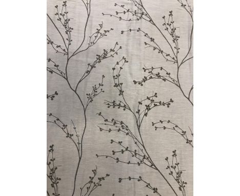 Two good pairs of barley coloured curtains with Gypsophila-esque pattern; lined and interlined, approx. 192cm UW &amp; 230cm 