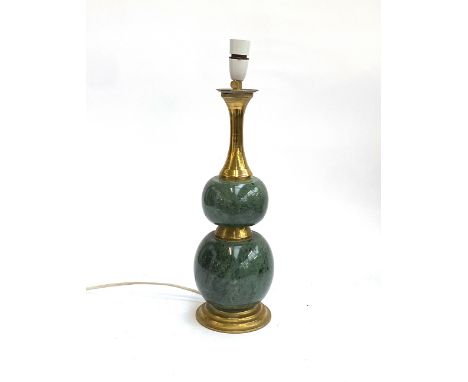A pierced brass and polished marble table lamp, with hexagonal shade, 30cm high to base of fitting; together with a further s