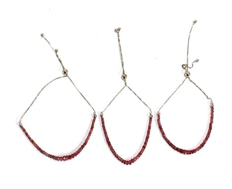 Three jedi red mogok spinel silver slider bracelets, each bracelet totalling apprix. 8cts of spinels, gross weight 8g
