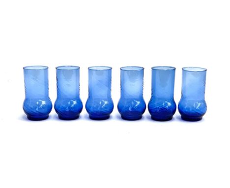 A set of six vintage hand blown blue drinking glasses, 13.5cmH