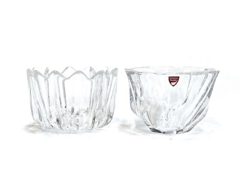 A small heavy Orrefors Sweden octagonal crystal bowl, 11.5cmD; together with a Jan Johansson bowl with scalloped edge, signed