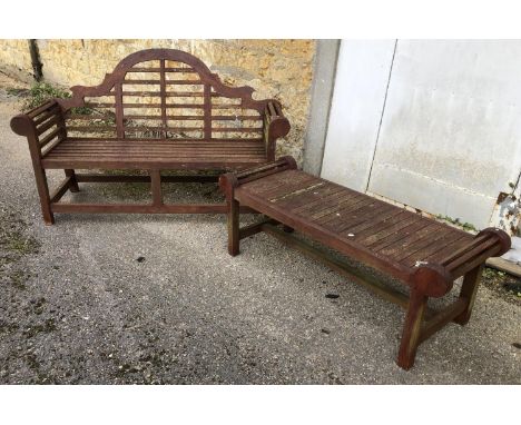 A teak Lutyen's style bench, 165cmW, together with a teak window seat bench, 133cmW