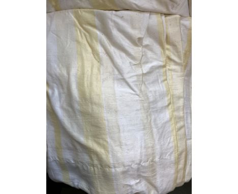 Two pairs of cream and gold striped curtains, lined and interlined; approx. 220cm UW &amp; 215cm drop; with tie-backs