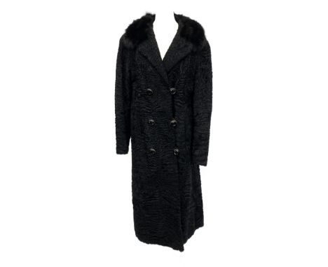 A vintage Brainin, London W1 black astrakhan fur coat, with fur collar, 44" long 42" chest
