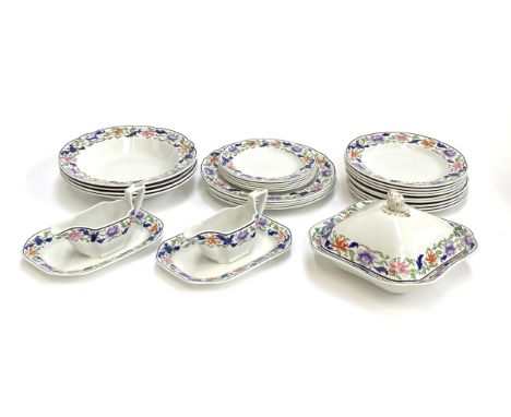 A Copeland Late Spode part dinner service, 27 pieces, comprising dinner plates, side plates, sauce boats and stands, tureen e