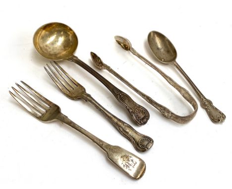 A King's Pattern silver sauce ladle by William Eaton, London 1832; together with a pair of King's Pattern sugar tongs, a Geor