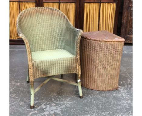 A Lloyd Loom chair, and matching corner laundry basket