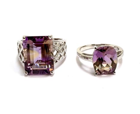 Two sterling silver rings set with ametrine, size P and O 1/2, gross weight 10.2g