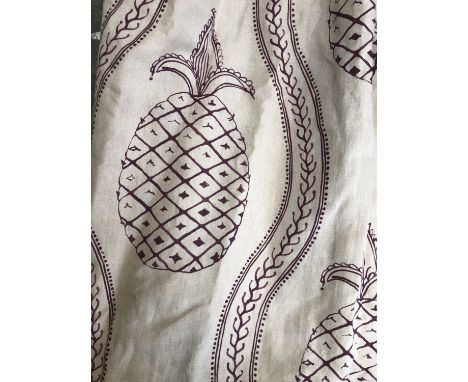 A pair of curtains with pineapple design, lined and interlined, approx. 190cm UW, 236cm drop