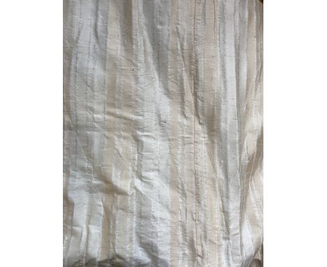 A pair of peach and cream striped curtains, lined and interlined, one pair approx. 390cm UW &amp; 230cm drop; with tie-backs