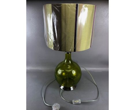 Contemporary lighting: An unused Elstead Table lamp Model Orb 1 in Lime with glass and chrome base and modern striped lamp sh