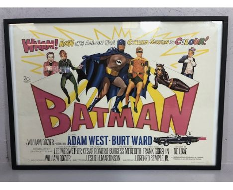 Film memorabilia, vintage UK film poster for the 1966 Batman film with Adam west , framed and glazed, poster size 94 x 64 cm