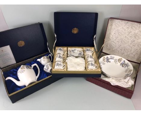 Coalport China made for Jaguar, three presentation sets in their boxes being a coffee set, teapot sugar basin and jug with ce