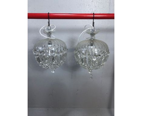 Vintage lighting, pair of dome crystal chandeliers, approximately 23cm wide 