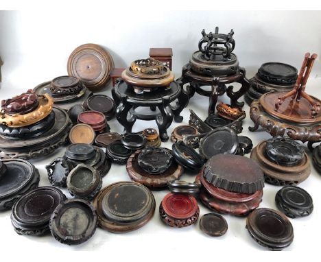 Oriental Antique interest, a quantity of traditional oriental wooden antique and vintage display plinths or stands used for p