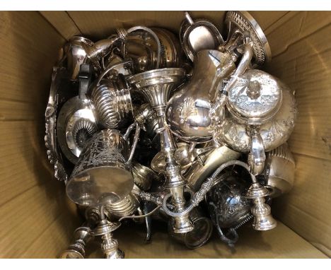 Silver plate, quantity of Antique and vintage silver plated table ware to include tea and coffee pots, jugs, candle holders, 