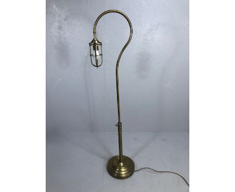Contemporary modern lighting: A tall Standard lamp by FEISS on circular stepped base in brushed brass effect approx 163cm tal