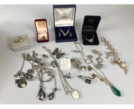 Vintage silver jewellery, quantity of 925 and silver stamped items  to include chains ,pendants earrings a frog bracelet Celt